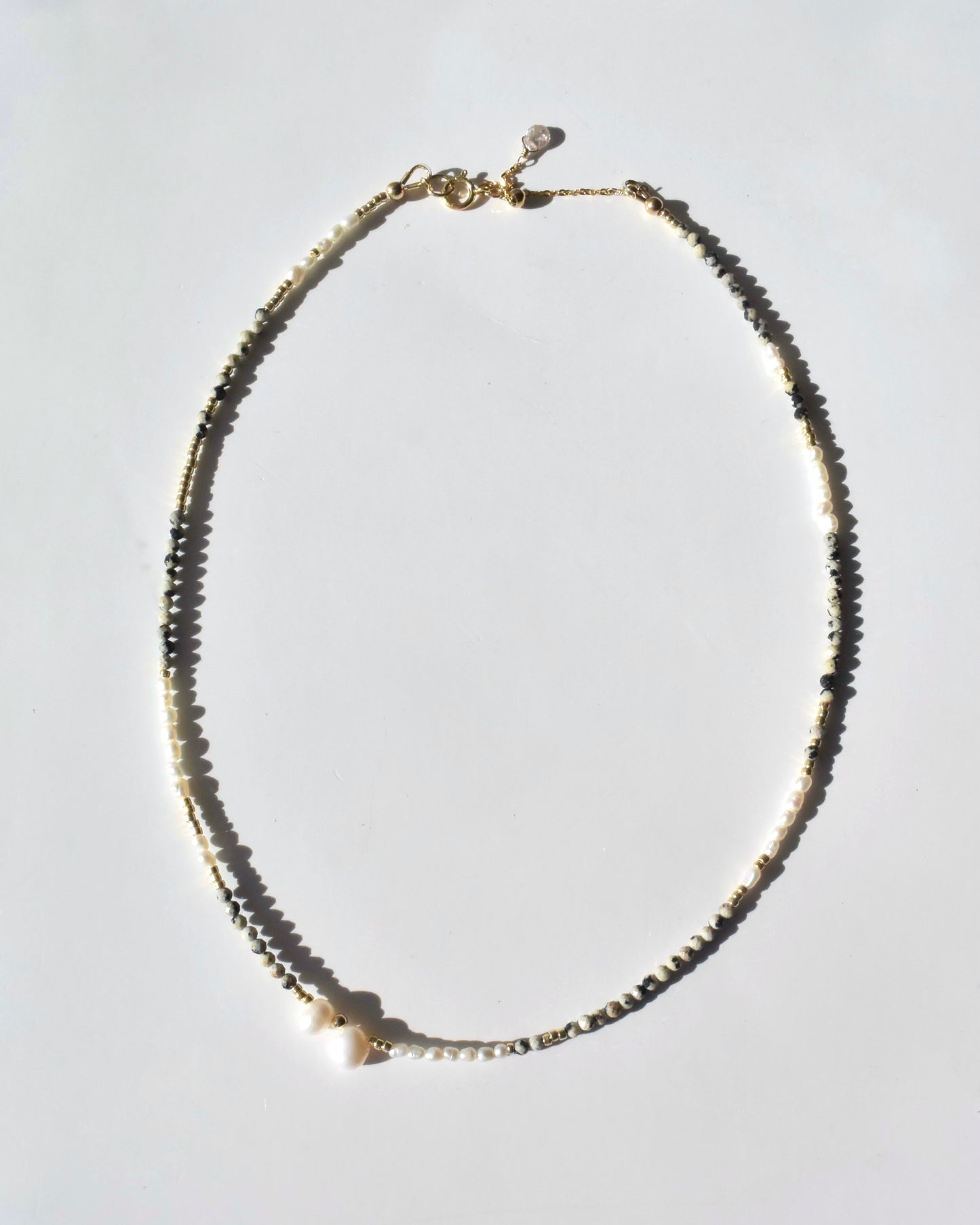 14KGF〈Earthing beads necklace〉Dalmatian jasper×Pearl