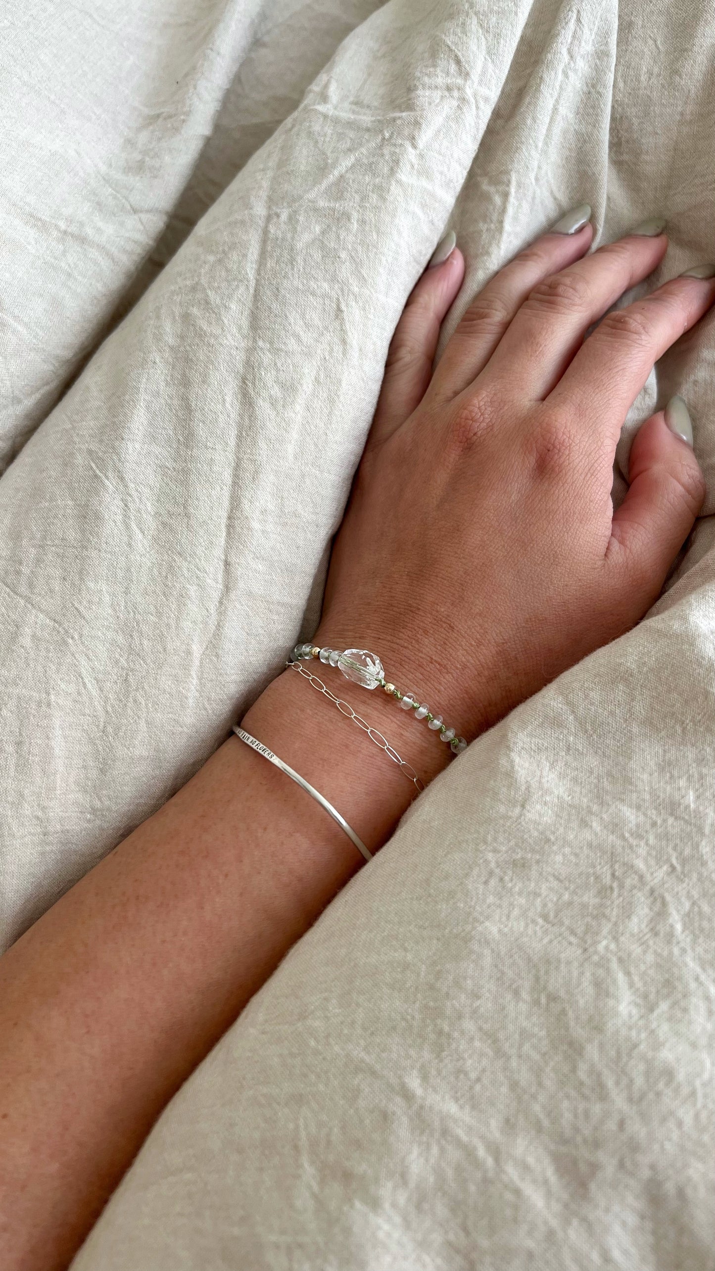 14KGF〈Silk cord bracelet〉Crystal quartz/Moss