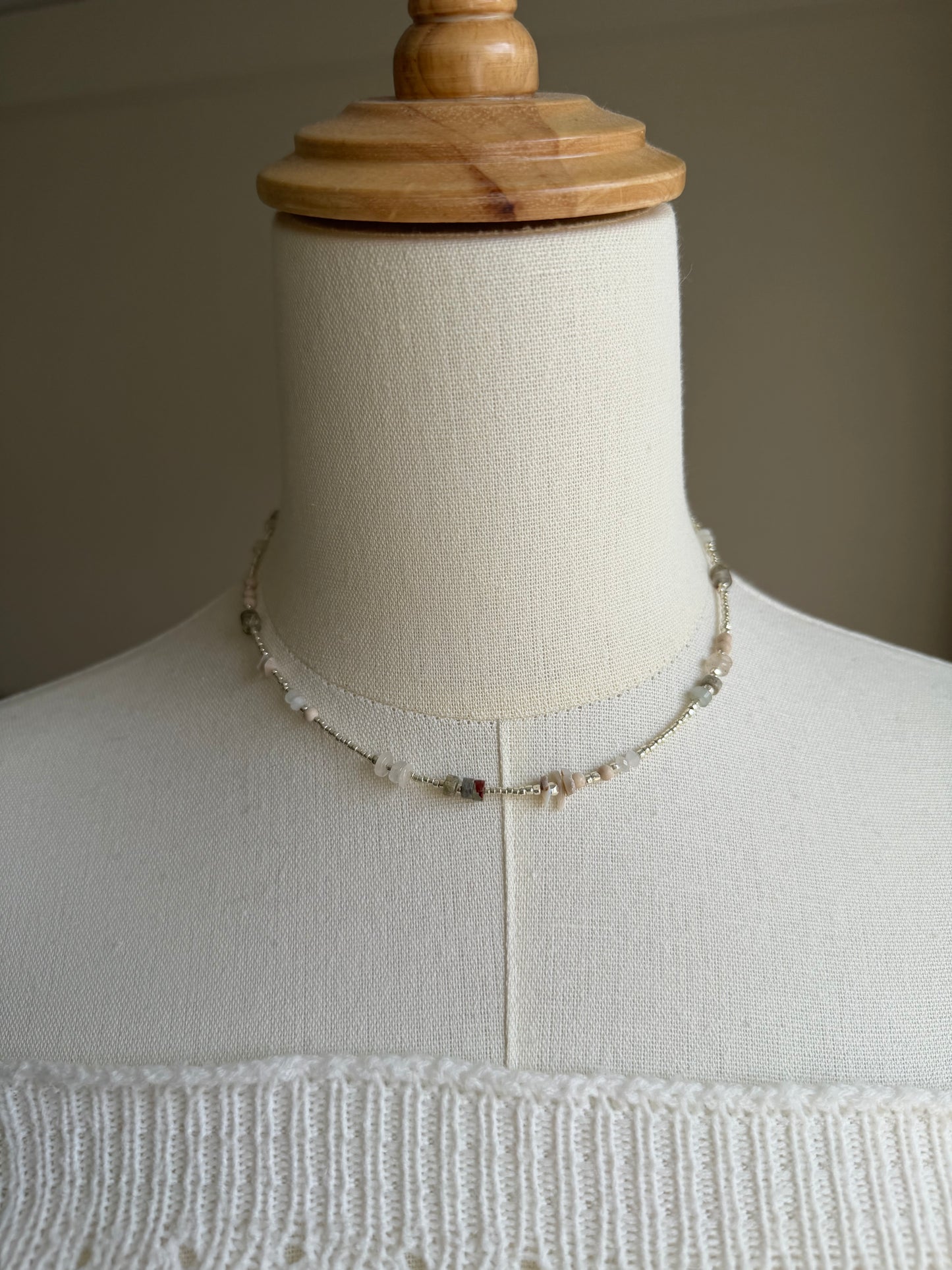Silver〈Earthing beads necklace〉impression topaz&River stone