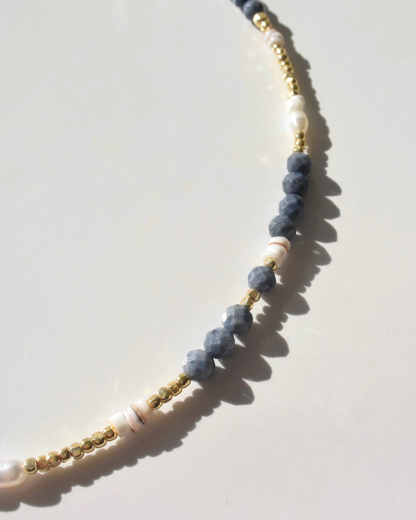 14KGF〈Earthing beads Necklace〉 Coral×White moonstone