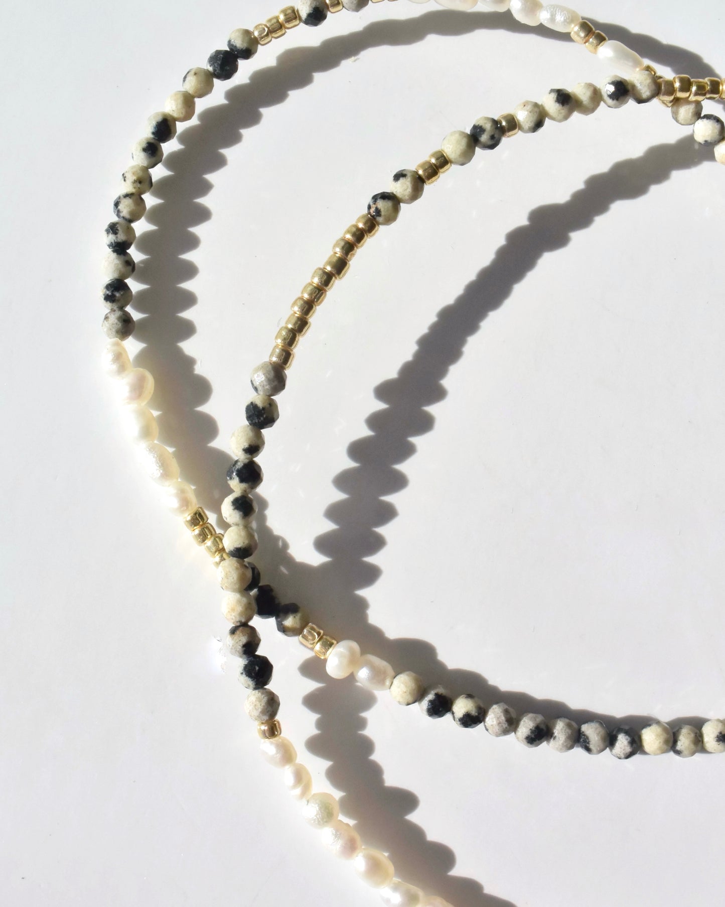 14KGF〈Earthing beads necklace〉Dalmatian jasper×Pearl