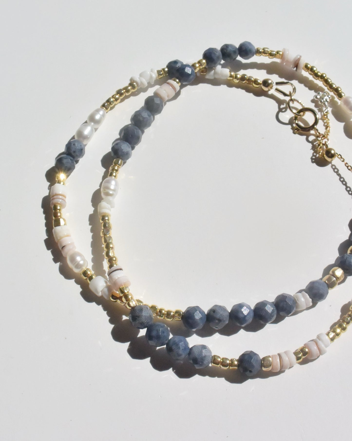 14KGF〈Earthing beads Necklace〉 Coral×White moonstone