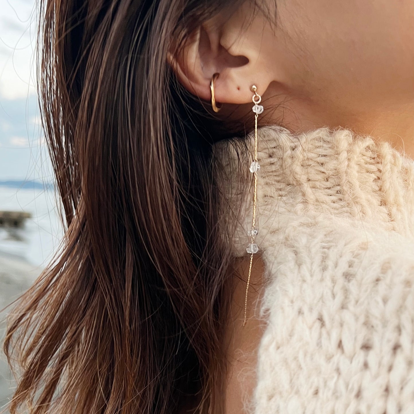 14KGF〈Herkimer diamond〉Earrings