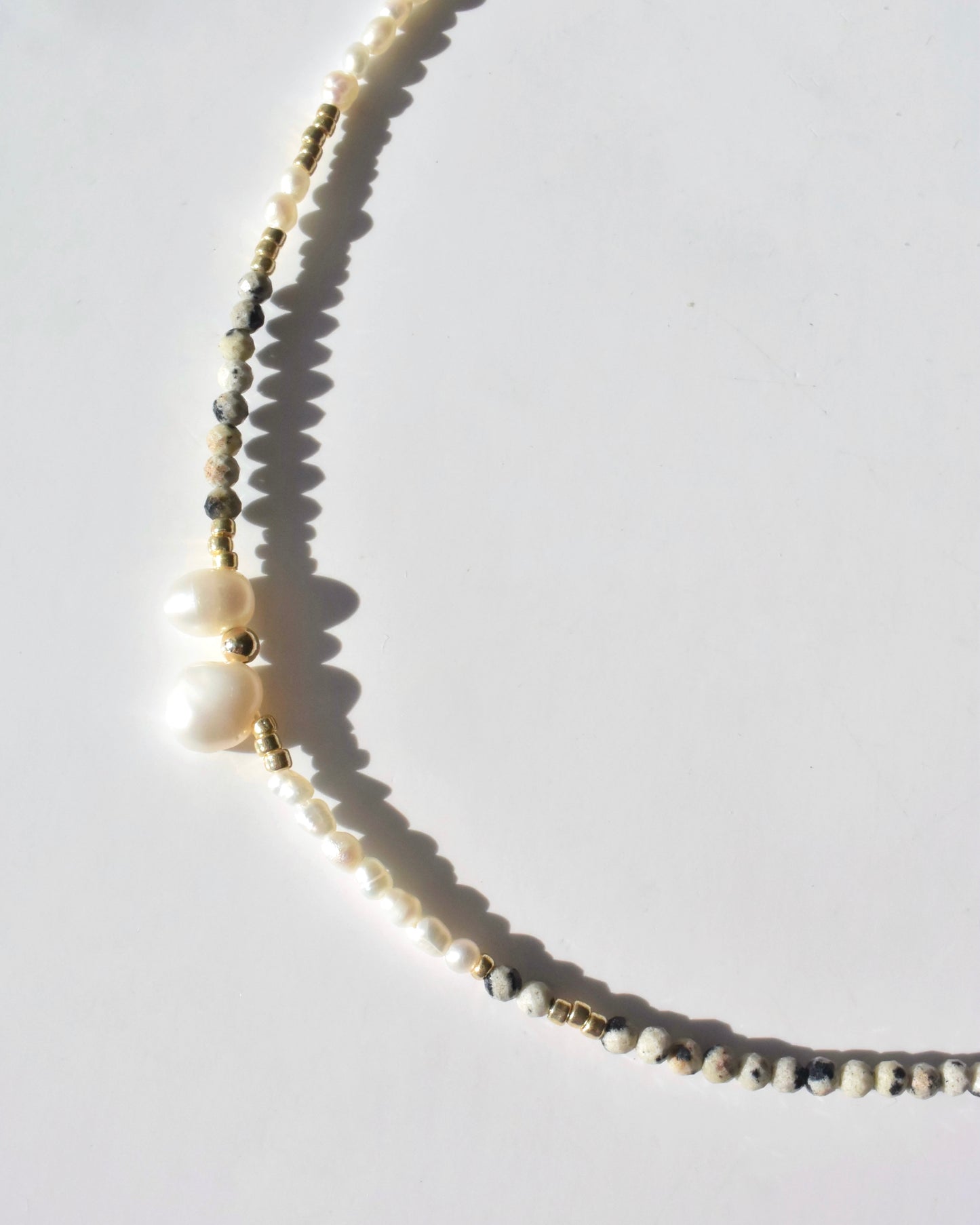 14KGF〈Earthing beads necklace〉Dalmatian jasper×Pearl