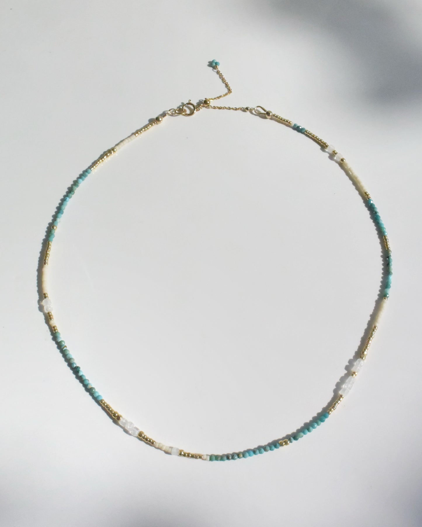 14KGF〈Earthing beads Necklace〉Turquoise×Rainbow moonstone