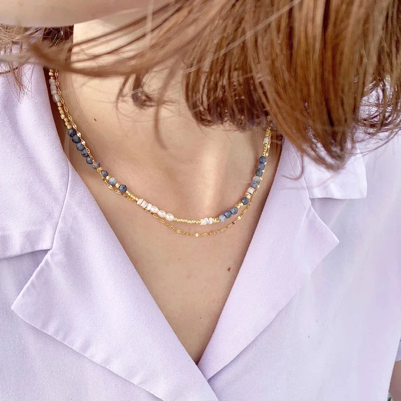 14KGF〈Earthing beads Necklace〉 Coral×White moonstone
