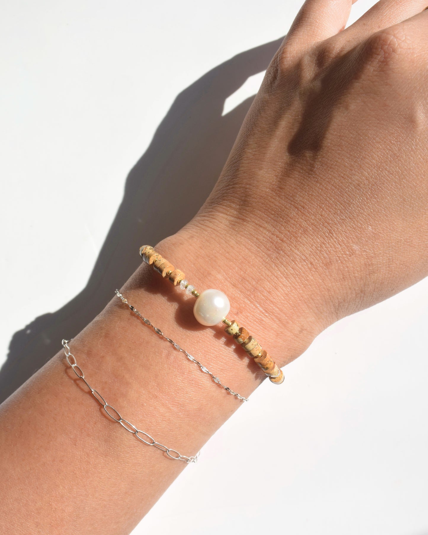 14KGF〈Magnet Bracelet〉 Picture jasper×Fresh water pearl