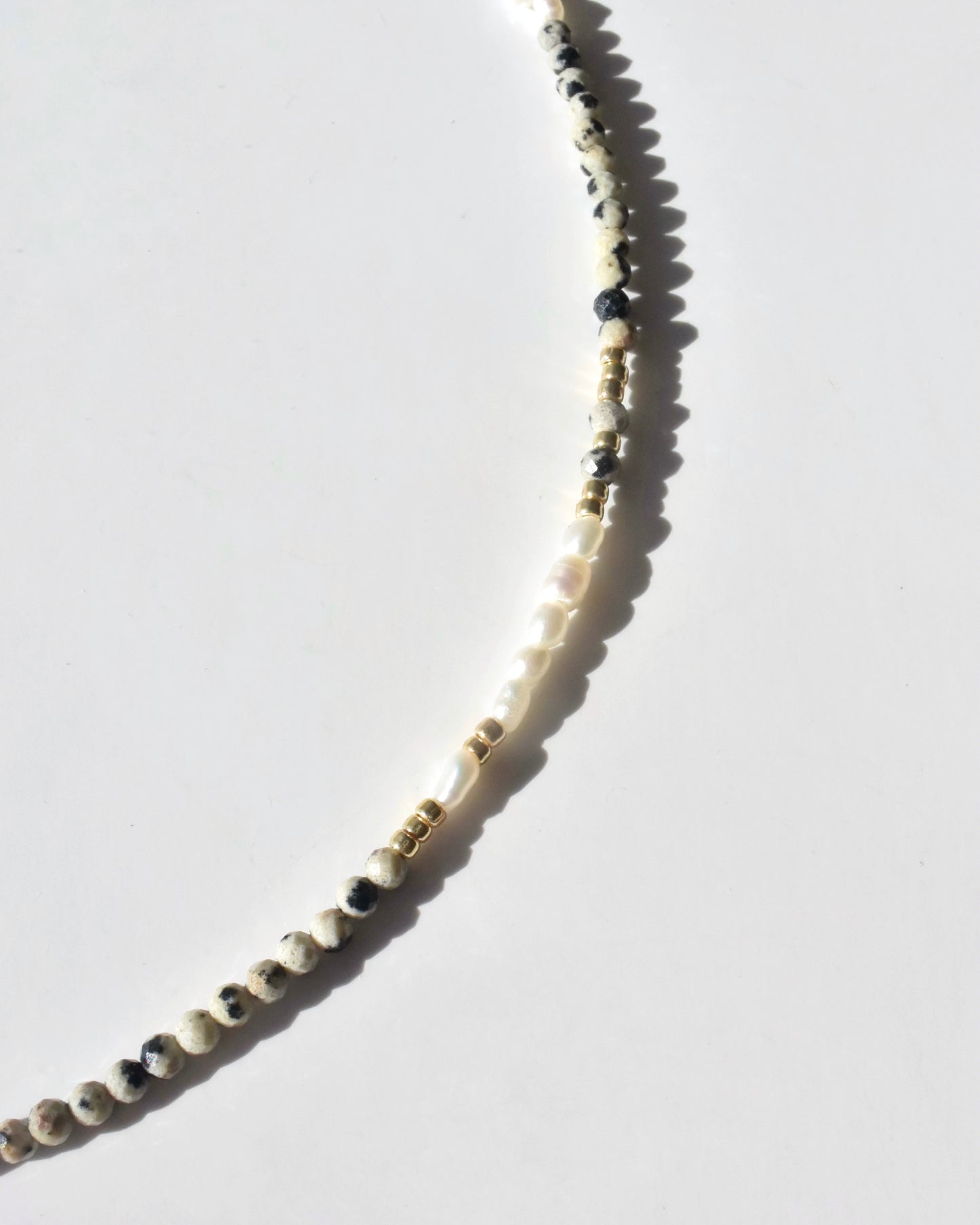 14KGF〈Earthing beads necklace〉Dalmatian jasper×Pearl