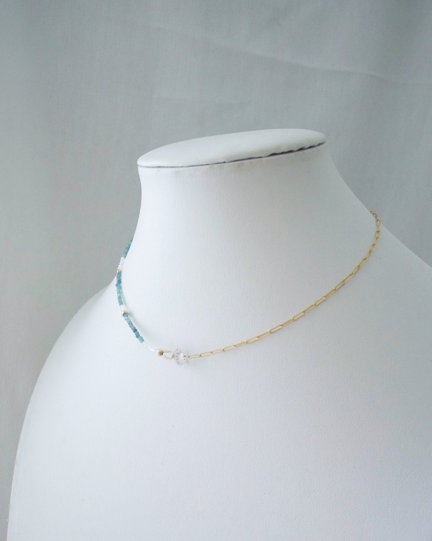 14KGF〈Herkimar diamond half chain 〉Blue topaz