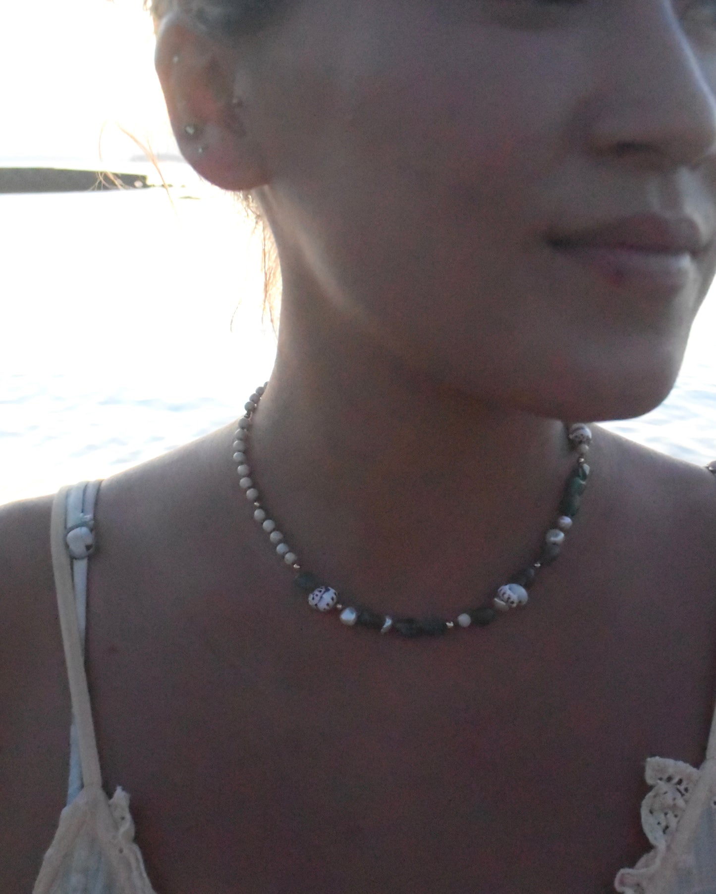 14KGF〈Silk cord necklace〉Green apatite
