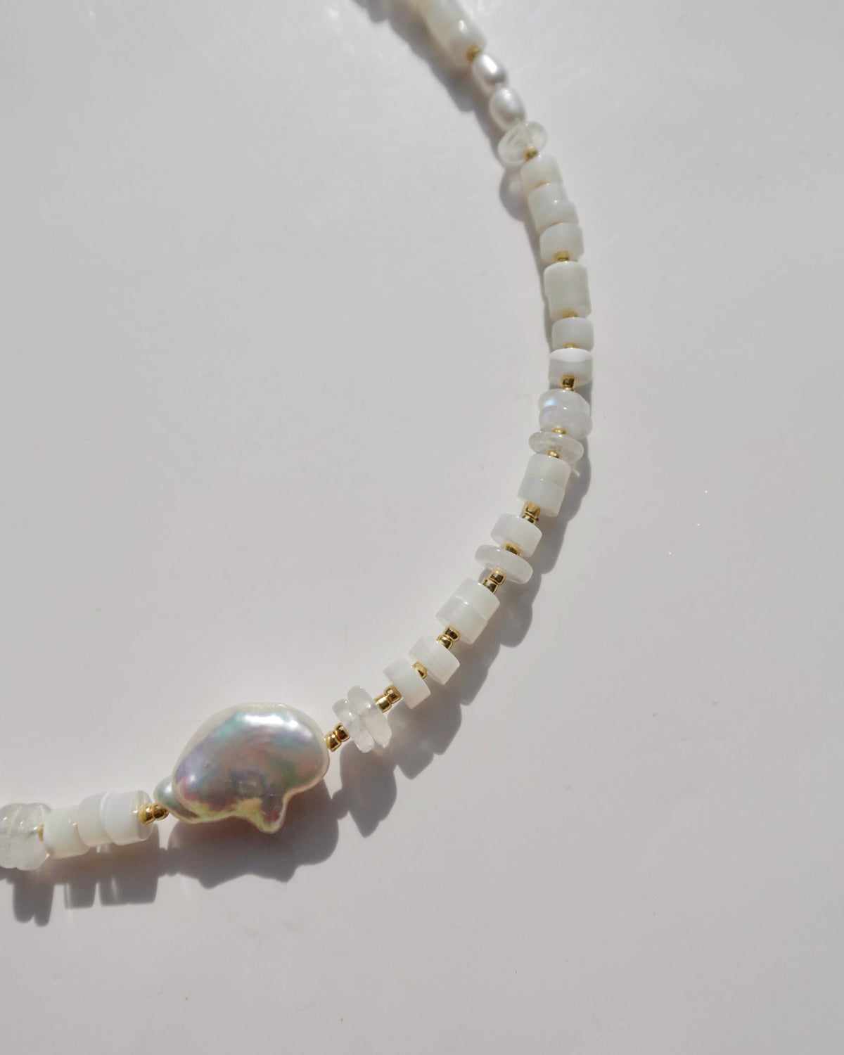 14KGF〈Earthing beads necklace〉Fresh water pearl×MOP