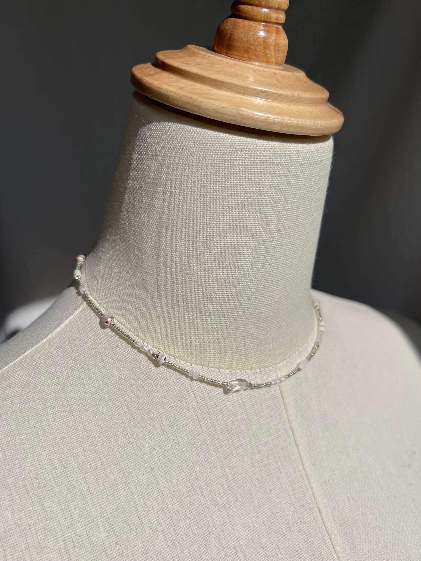 Silver〈Earthing beads Necklace〉Shell×Pearl×Moonstone