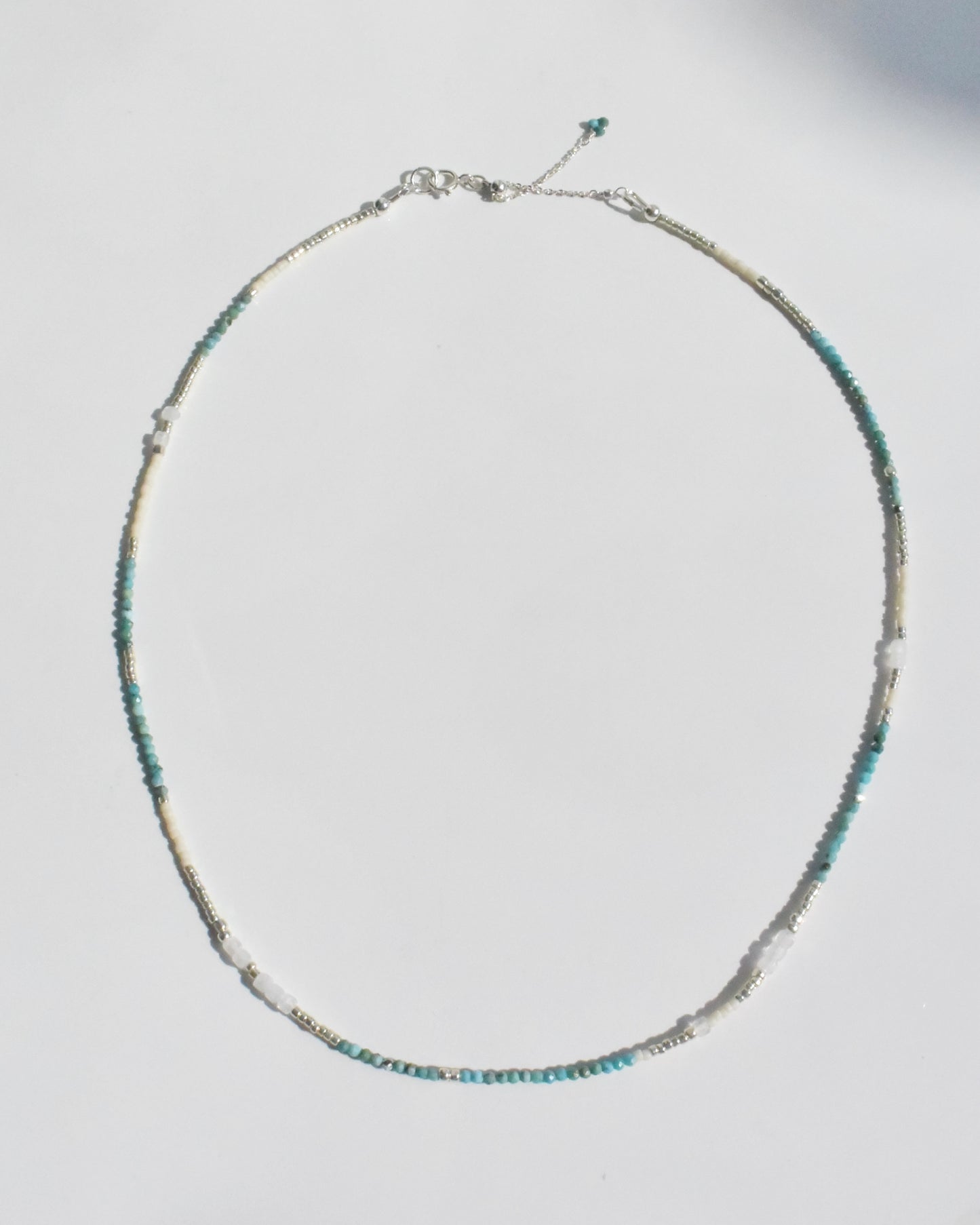 Silver〈Earthing beads Necklace〉Turquoise×Rainbow moonstone