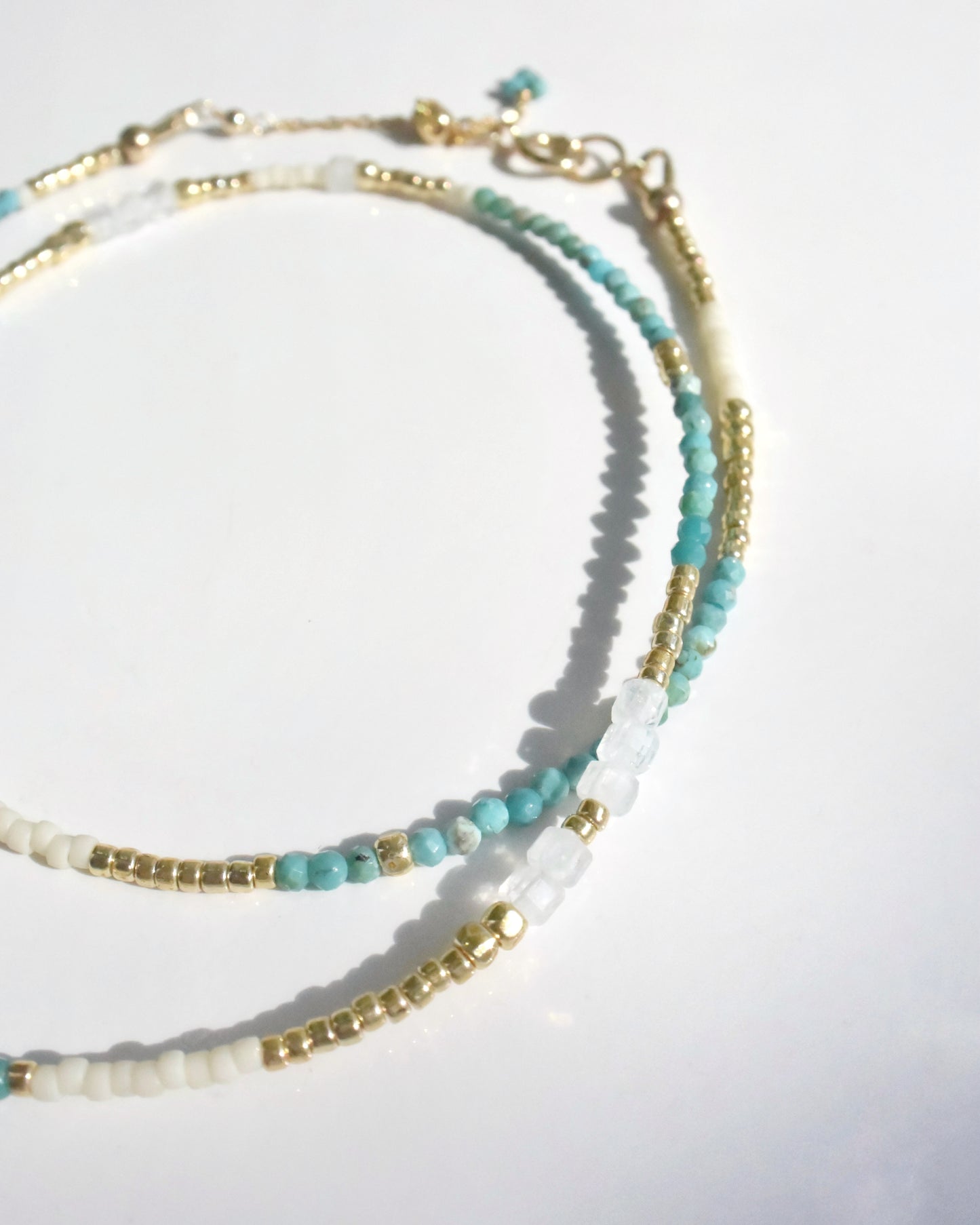 14KGF〈Earthing beads Necklace〉Turquoise×Rainbow moonstone
