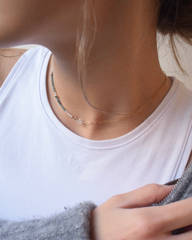 14KGF〈Herkimar diamond half chain 〉Blue topaz