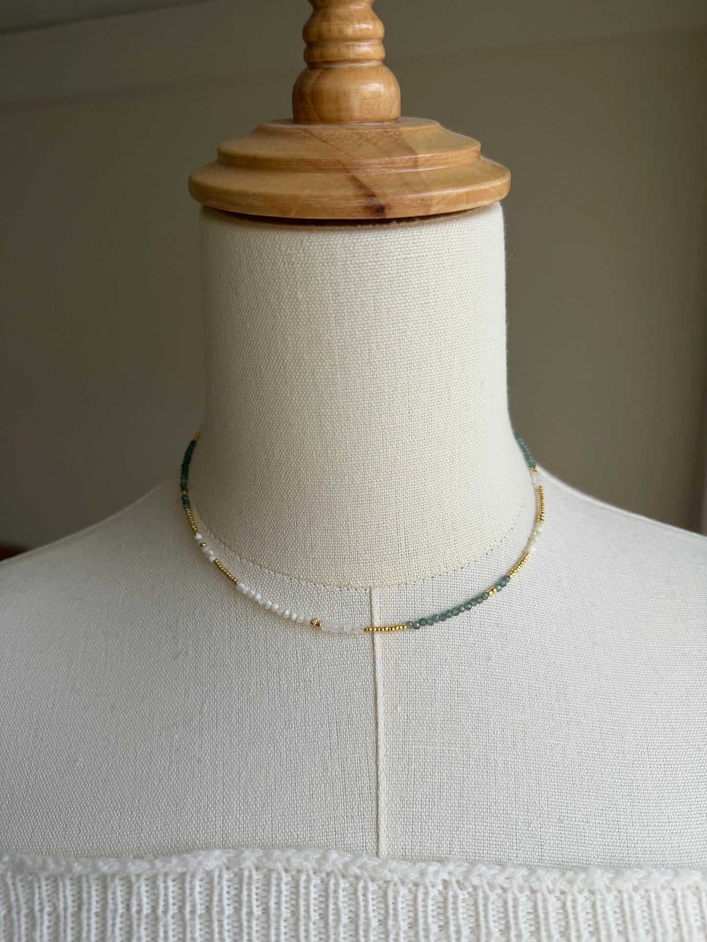 14KGF〈Earthing beads necklace〉Green apatite-B-