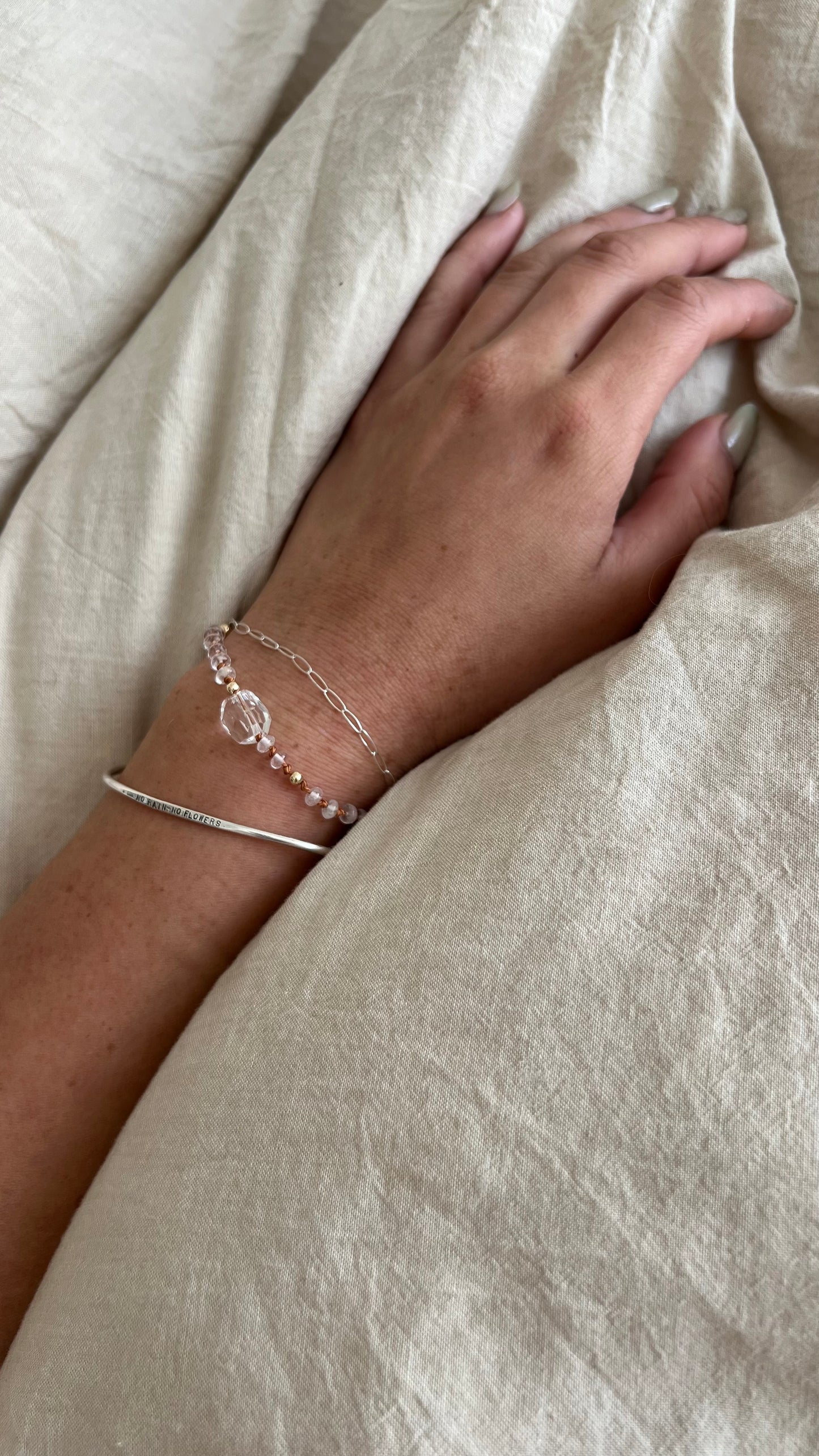 14KGF〈Silk cord bracelet〉Crystal quartz/Spicy