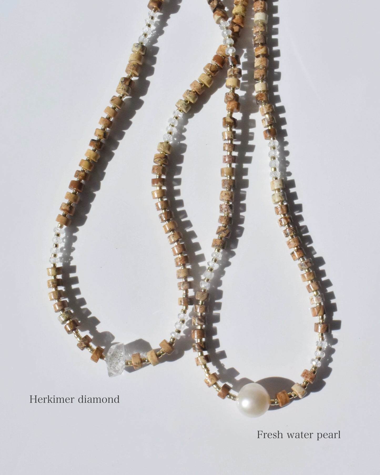 14KGF〈Earthing beads Necklace〉Picture Jasper × Fresh water pearl