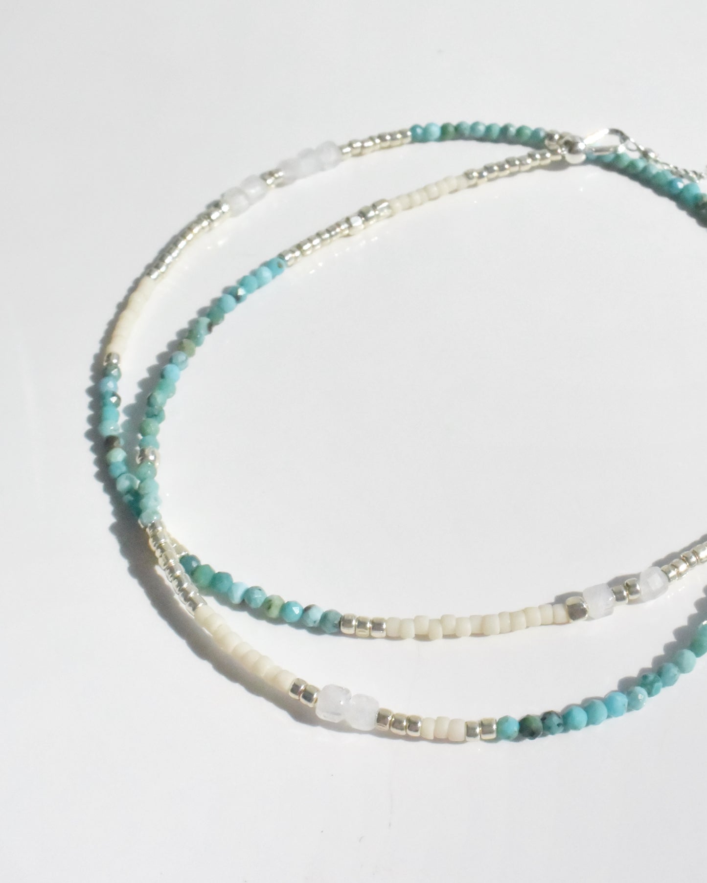 Silver〈Earthing beads Necklace〉Turquoise×Rainbow moonstone