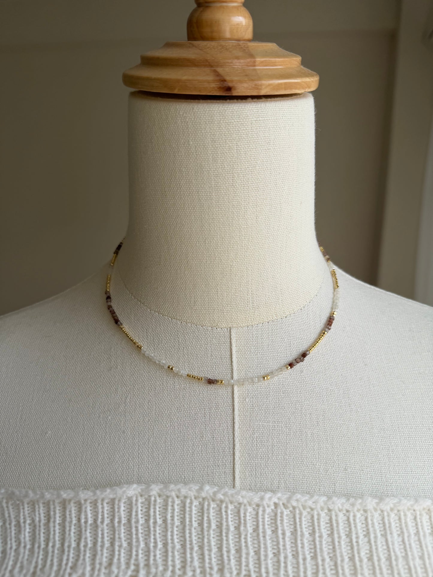 14KGF〈Earthing beads necklace〉Zircon&Moonstone