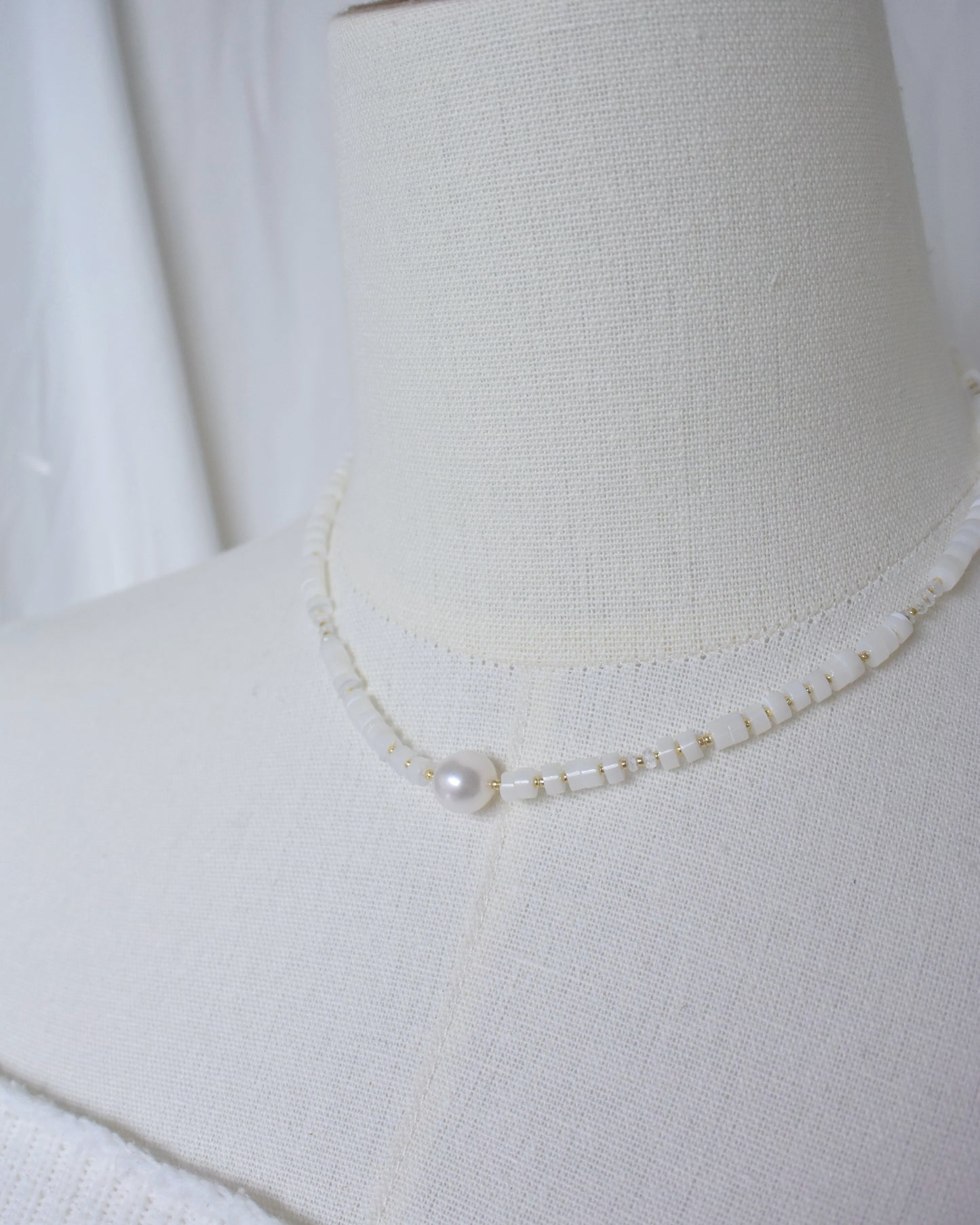 14KGF〈Earthing beads necklace〉MOP×Fresh water pearl