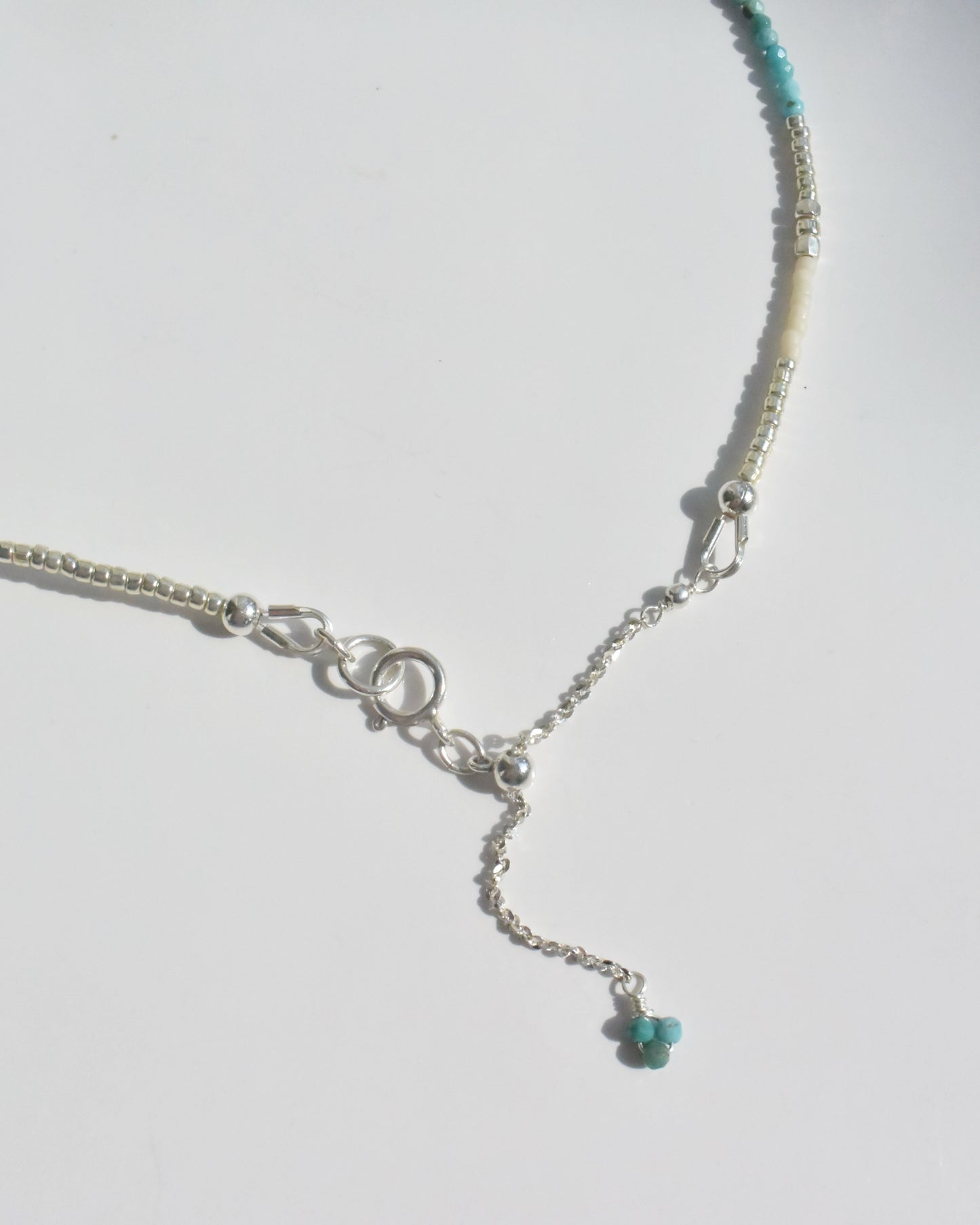 Silver〈Earthing beads Necklace〉Turquoise×Rainbow moonstone