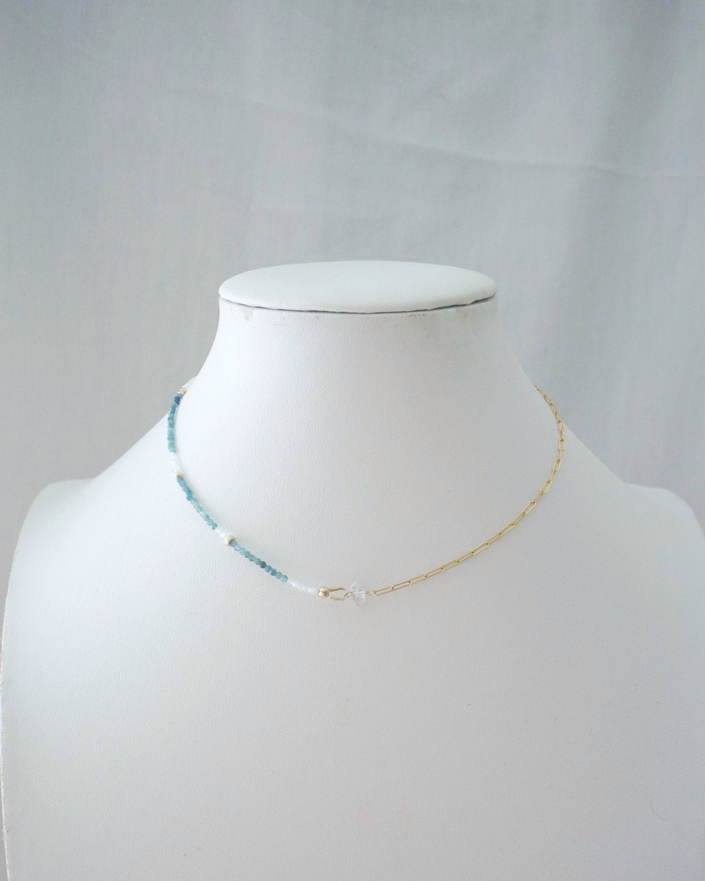14KGF〈Herkimar diamond half chain 〉Blue topaz