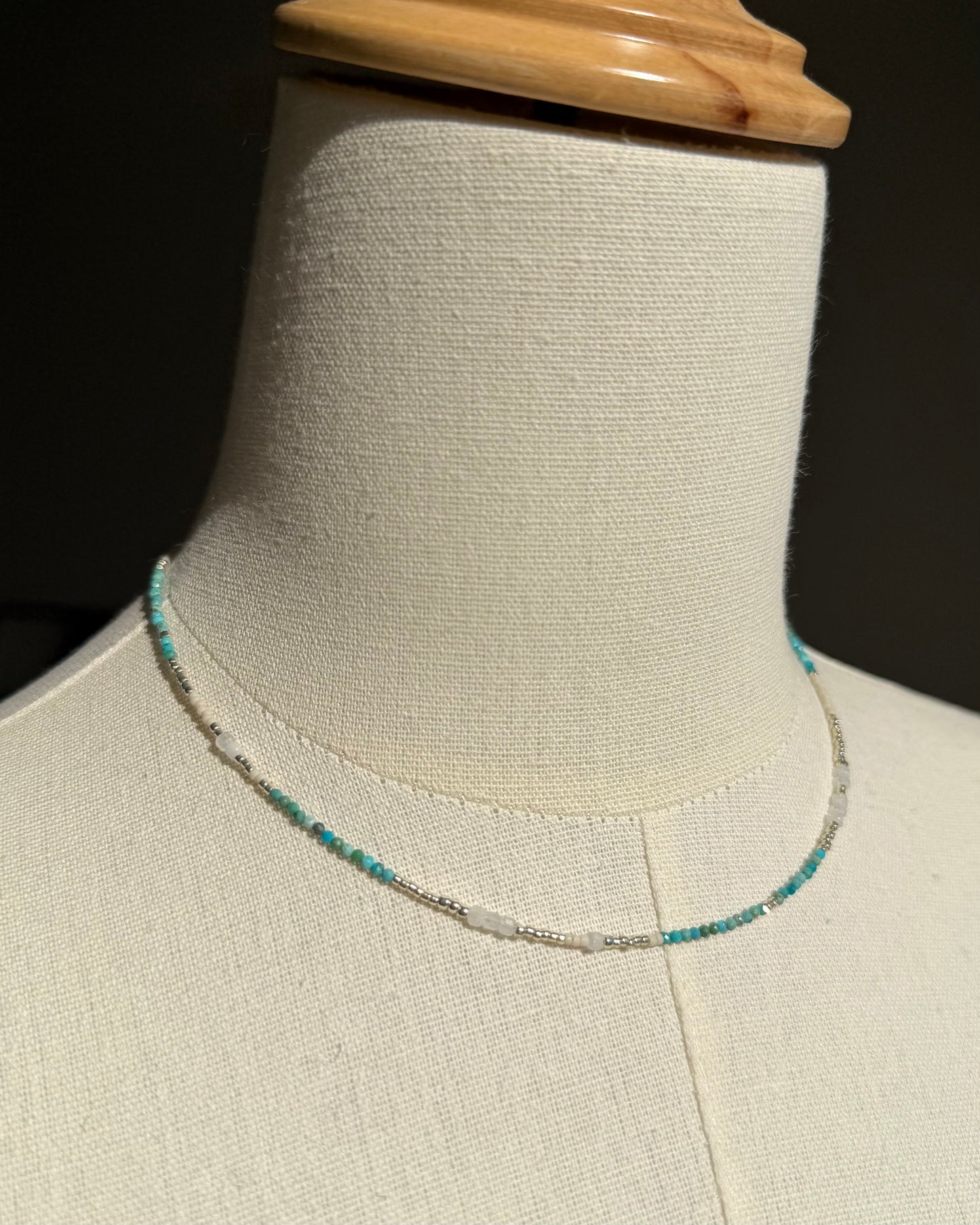 Silver〈Earthing beads Necklace〉Turquoise×Rainbow moonstone