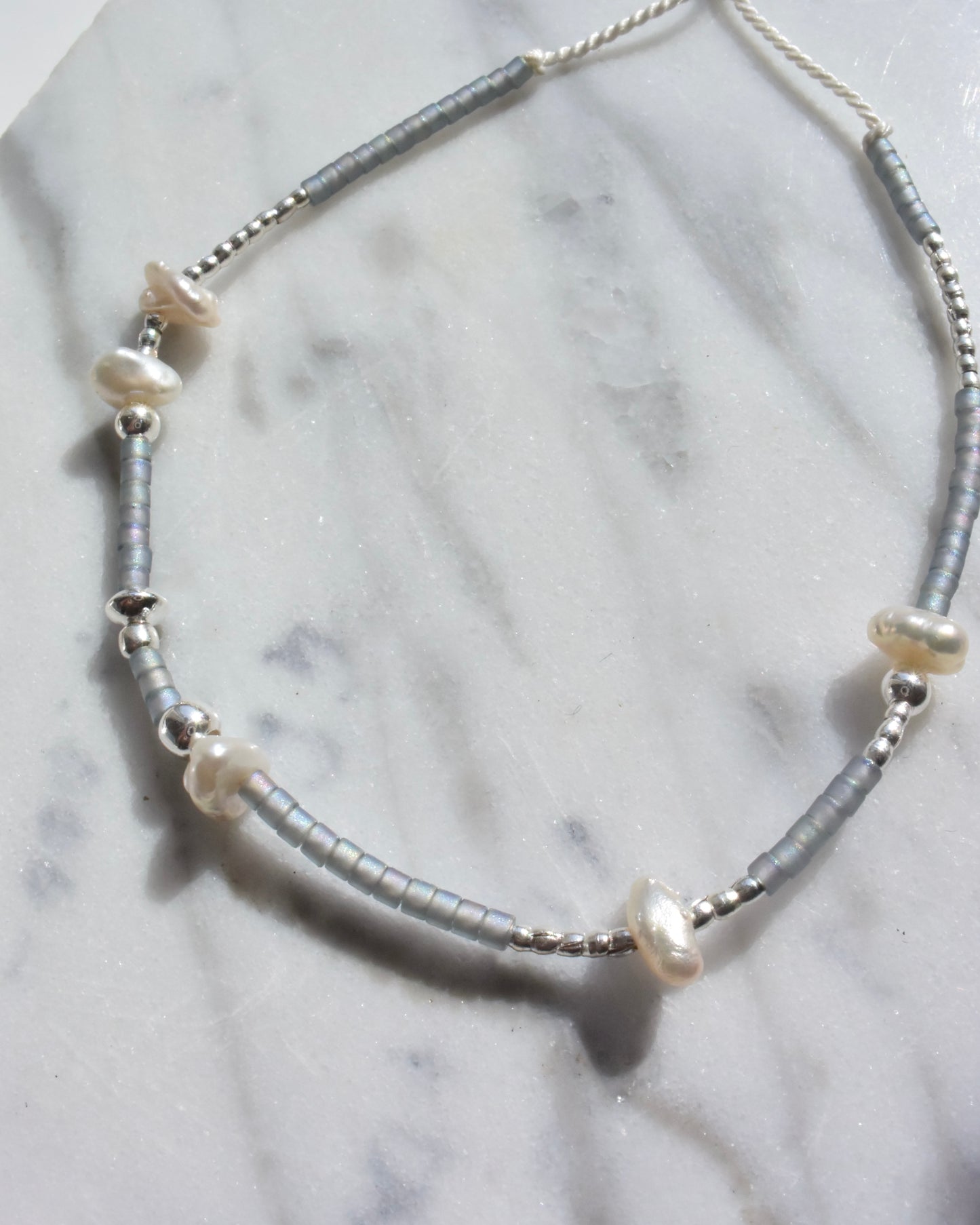 Silver〈Silk cord bracelet〉Fresh water pearl