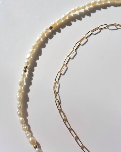 14KGF〈Half chain necklace〉-Pearl×Herkimer diamond-