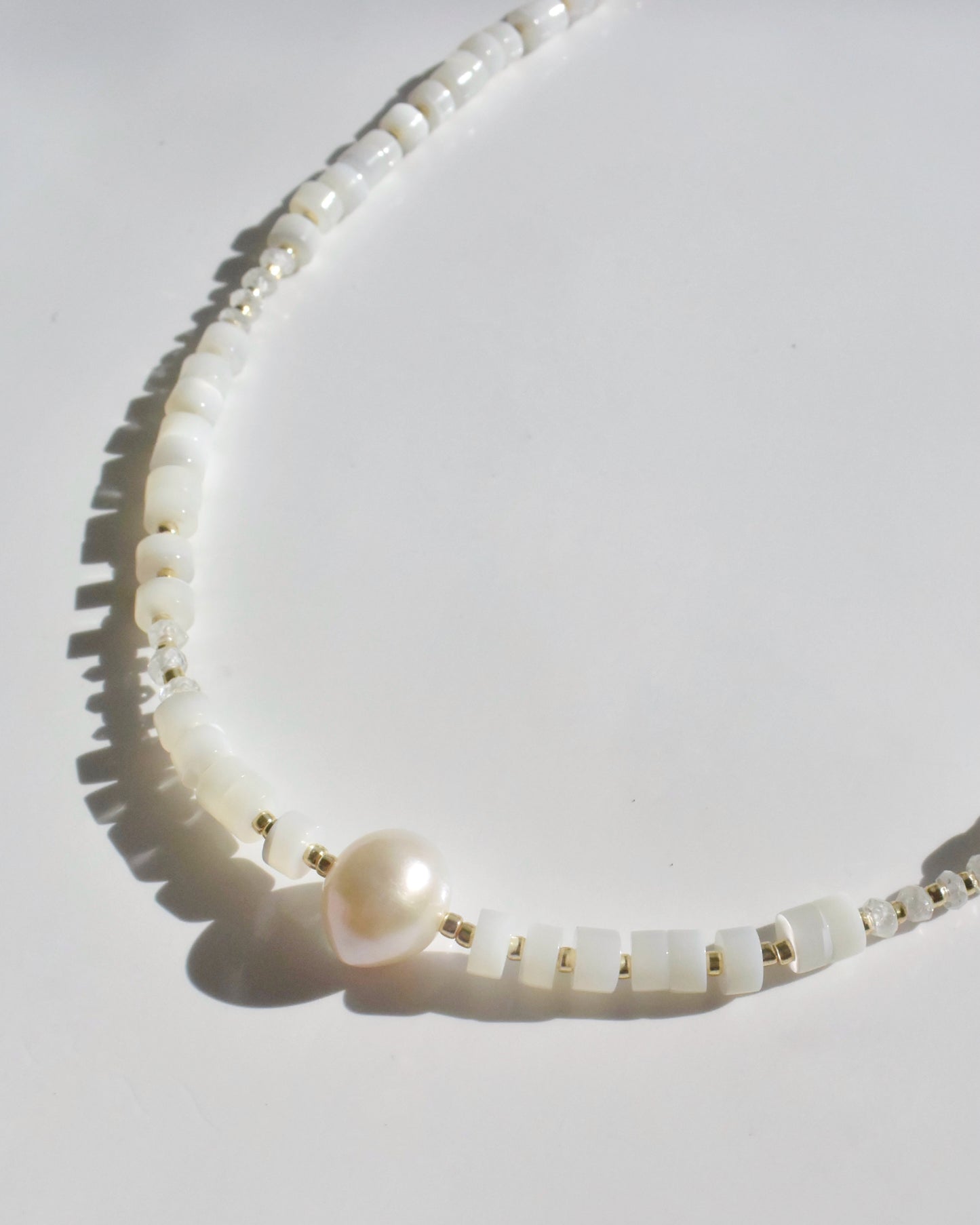 14KGF〈Earthing beads necklace〉MOP-White pearl-