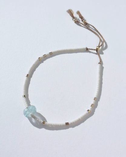 14KGF〈Silk cord Bracelet〉Aquamarine/Brown