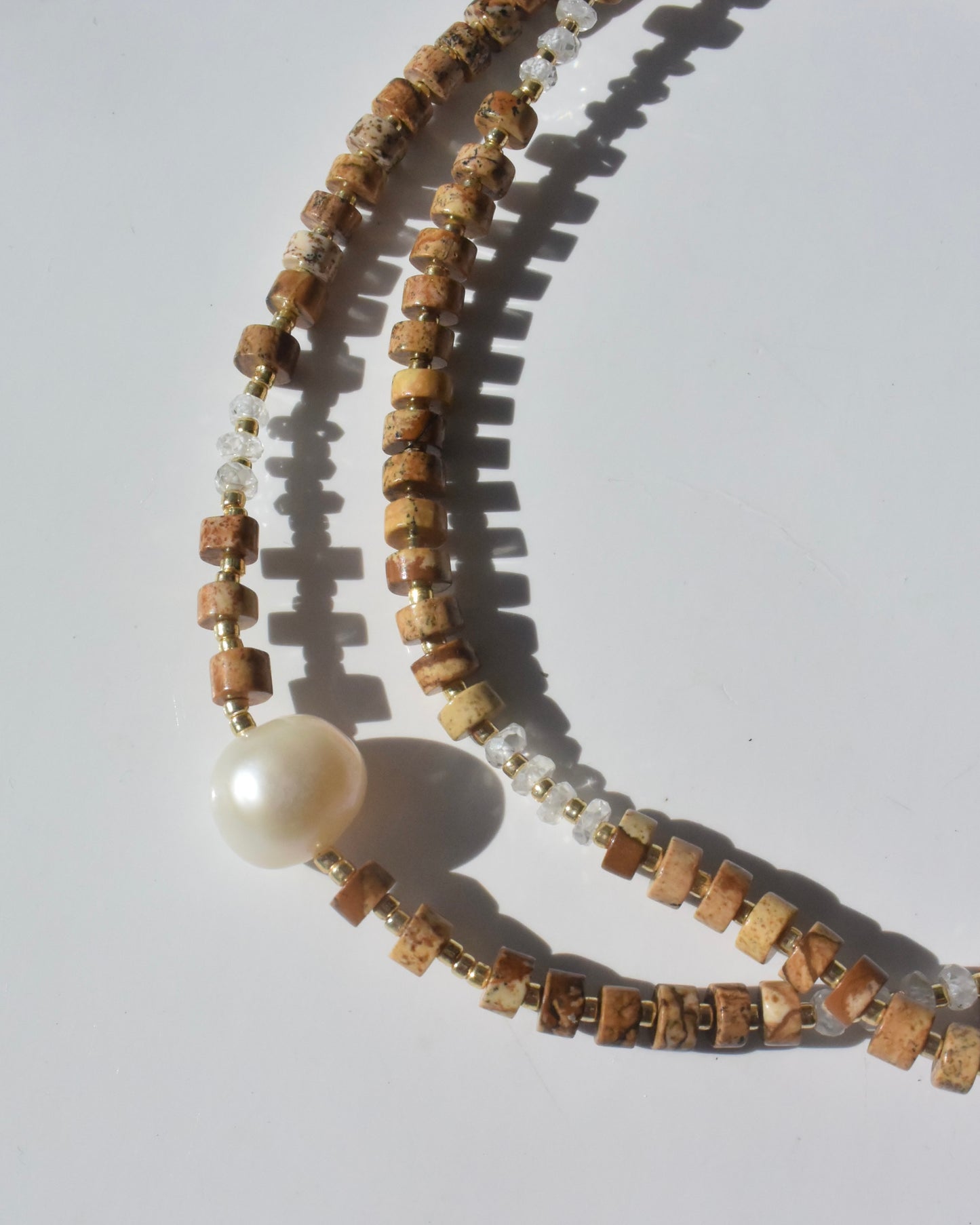 14KGF〈Earthing beads Necklace〉Picture Jasper × Fresh water pearl