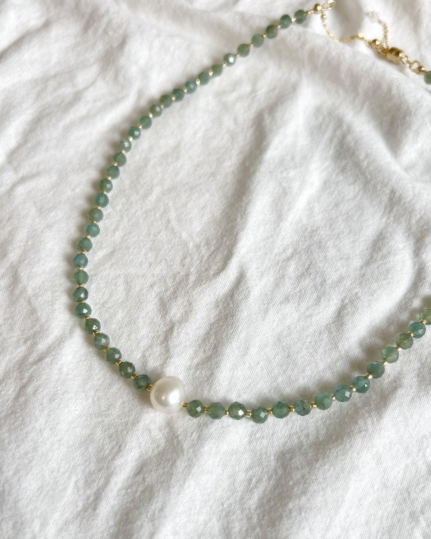 14KGF〈Earthing beads Necklace〉Green apatite