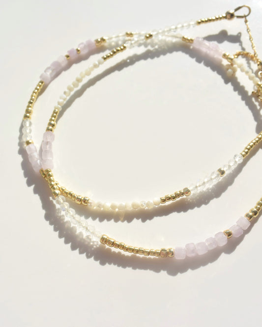 14KGF〈Earthing beads necklace〉Kunzite×MOP