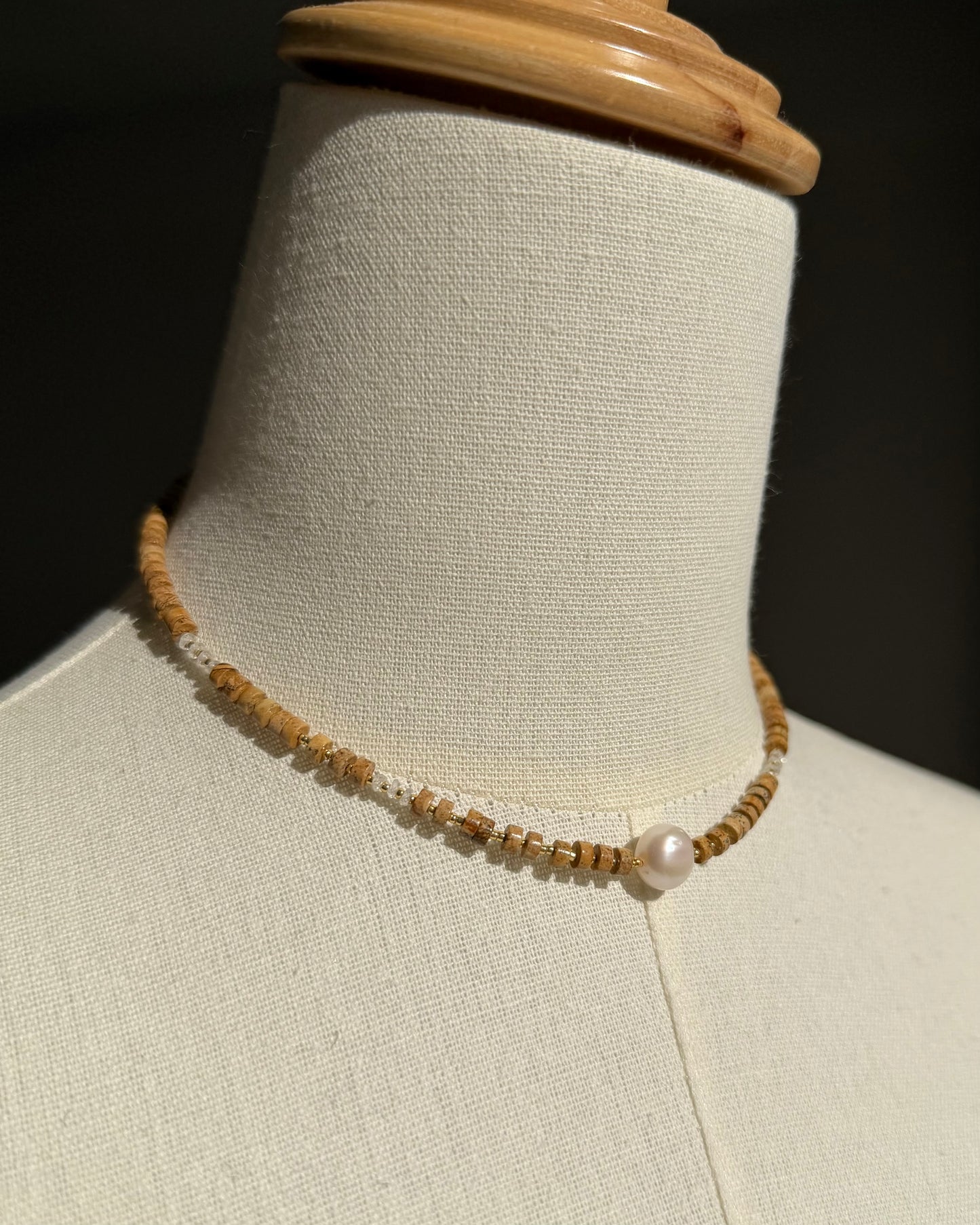 14KGF〈Earthing beads Necklace〉Picture Jasper × Fresh water pearl