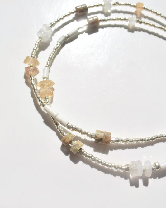 Silver〈Earthing beads necklace〉Topaz&Moonstone