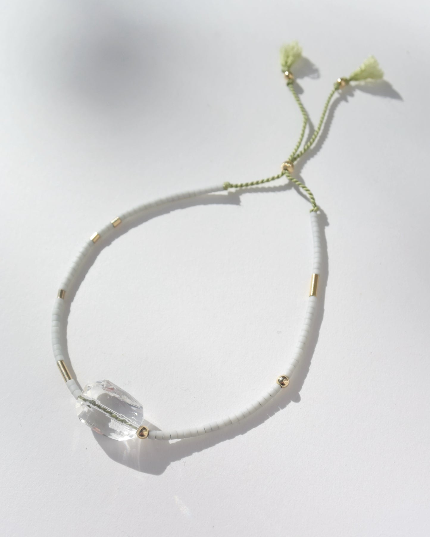 14KGF〈Silk cord Bracelet〉Crystal/Green