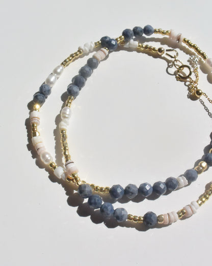 14KGF〈Earthing beads Necklace〉 Coral×White moonstone