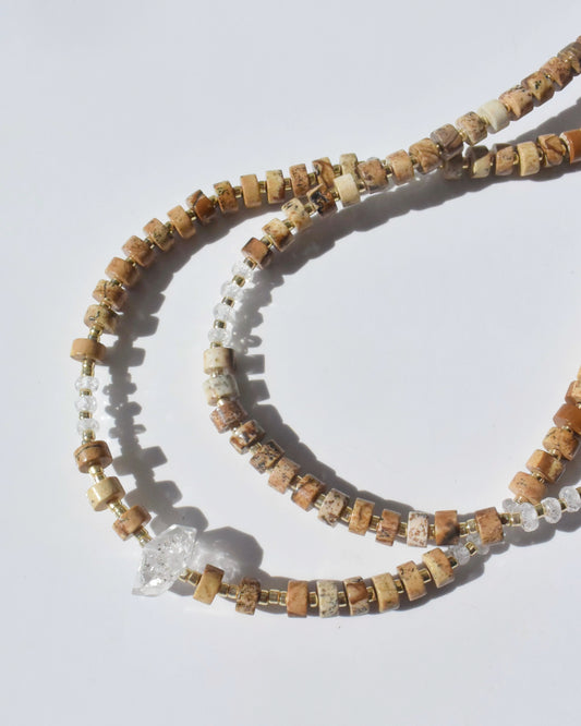 14KGF〈Earthing beads Necklace〉Picture Jasper × Herkimer diamond