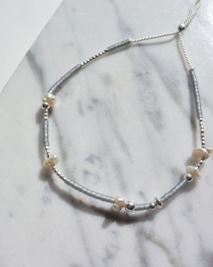 Silver〈Silk cord bracelet〉Fresh water pearl