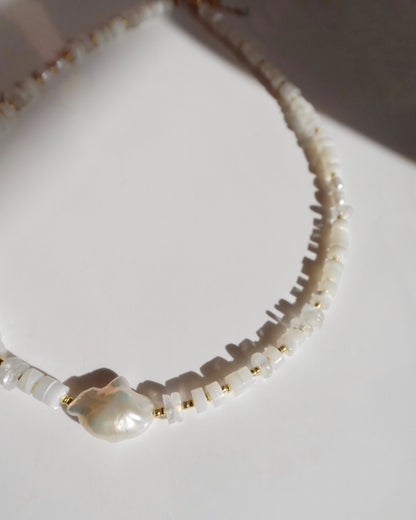 14KGF〈Earthing beads necklace〉Fresh water pearl×MOP