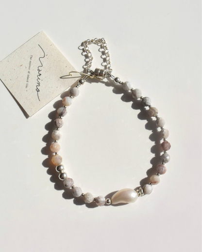 Silver〈Magnet Bracelet〉laguna lace agate×Fresh water pearl