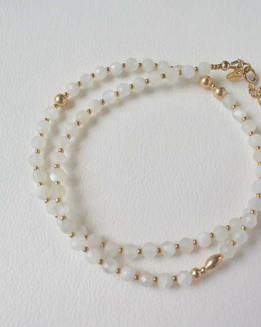 14KGF〈Earthing beads Necklace〉White moonstone