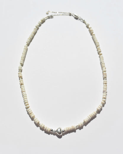 Silver〈Earhing beads Necklace〉 Magnesite×Heart