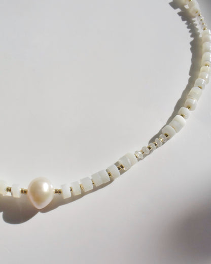 14KGF〈Earthing beads necklace〉MOP-White pearl-