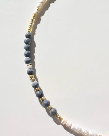 14KGF〈Earthing beads Necklace〉 Coral×White moonstone