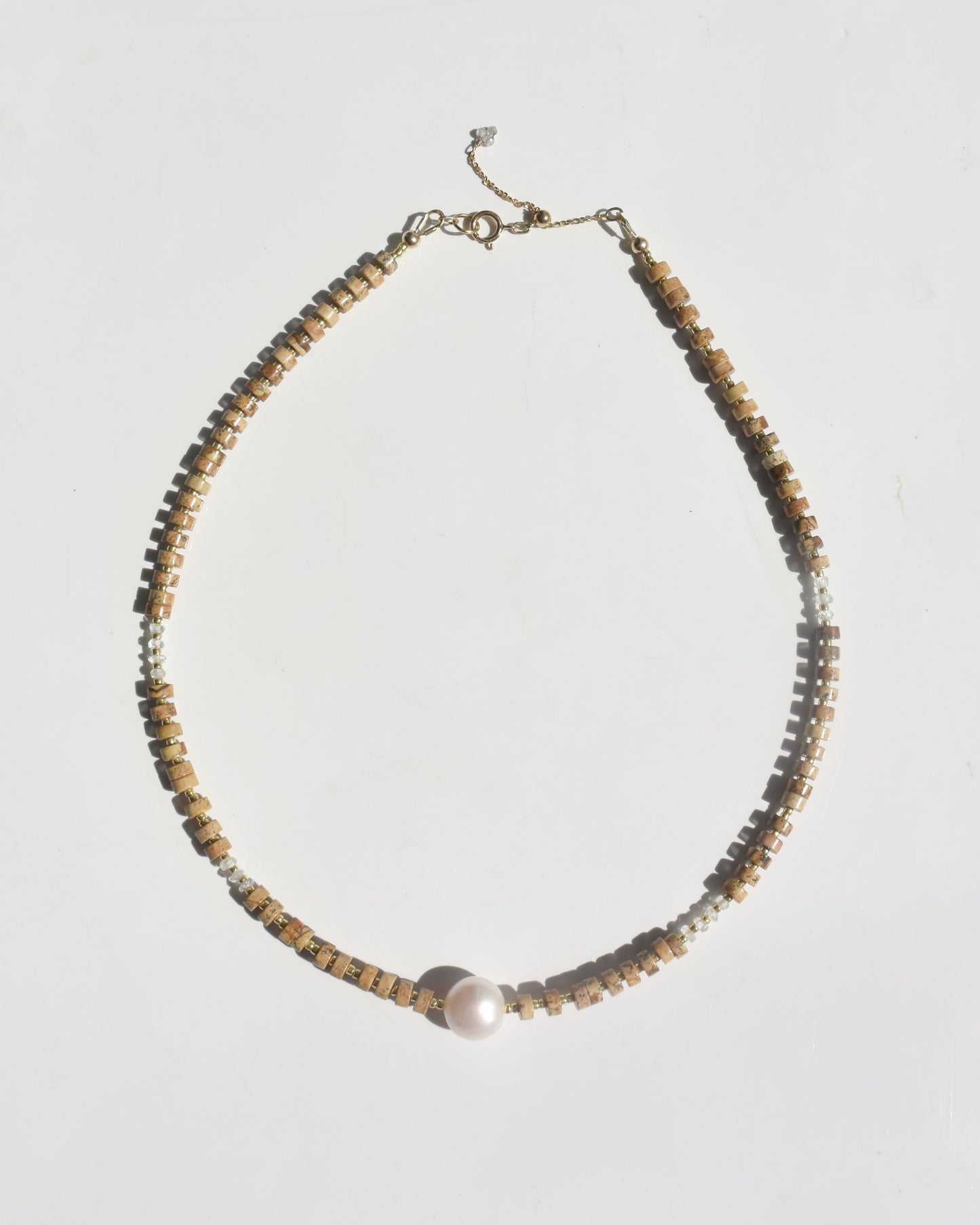 14KGF〈Earthing beads Necklace〉Picture Jasper × Fresh water pearl