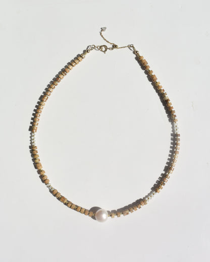 14KGF〈Earthing beads Necklace〉Picture Jasper × Fresh water pearl