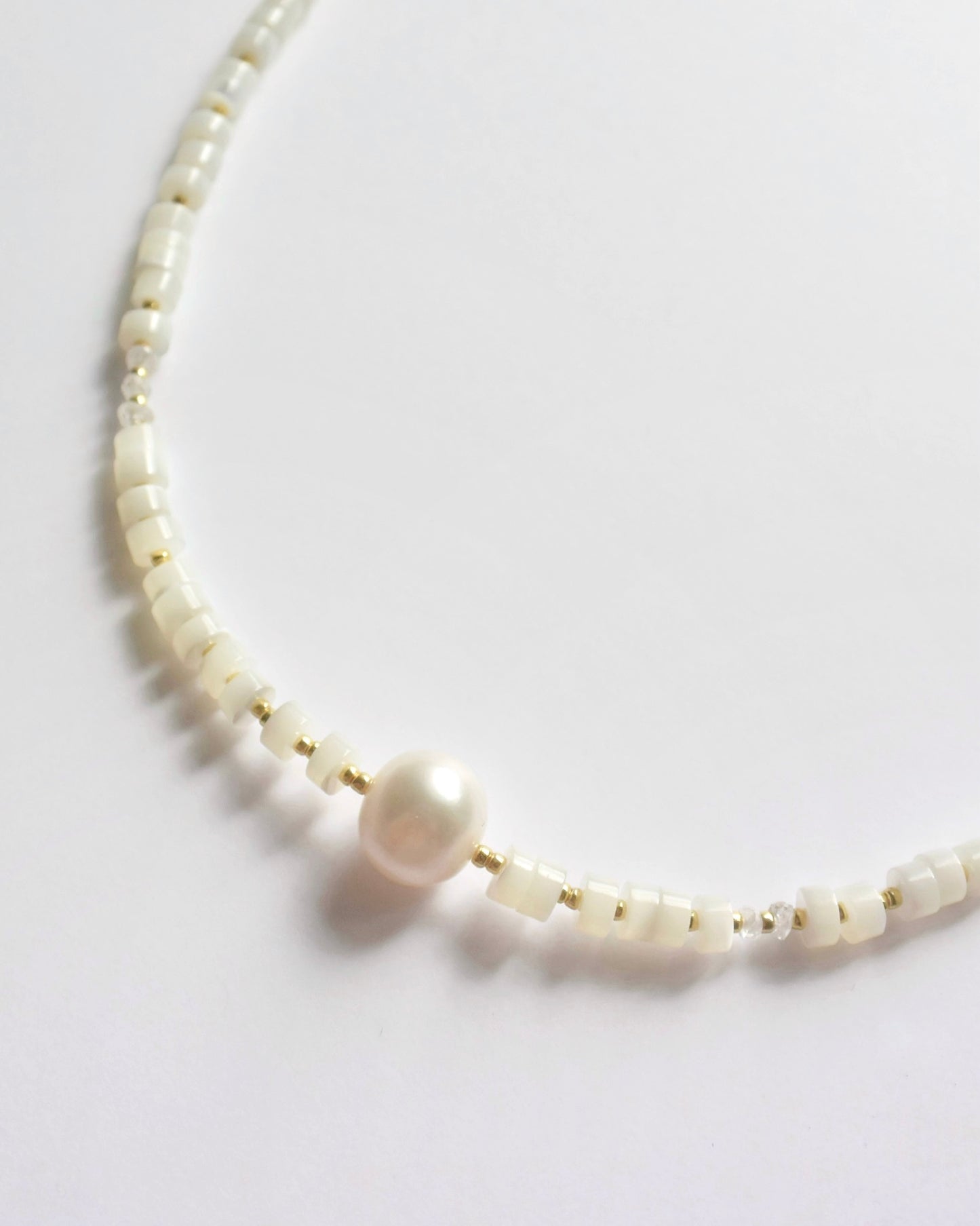 14KGF〈Earthing beads necklace〉MOP×Fresh water pearl